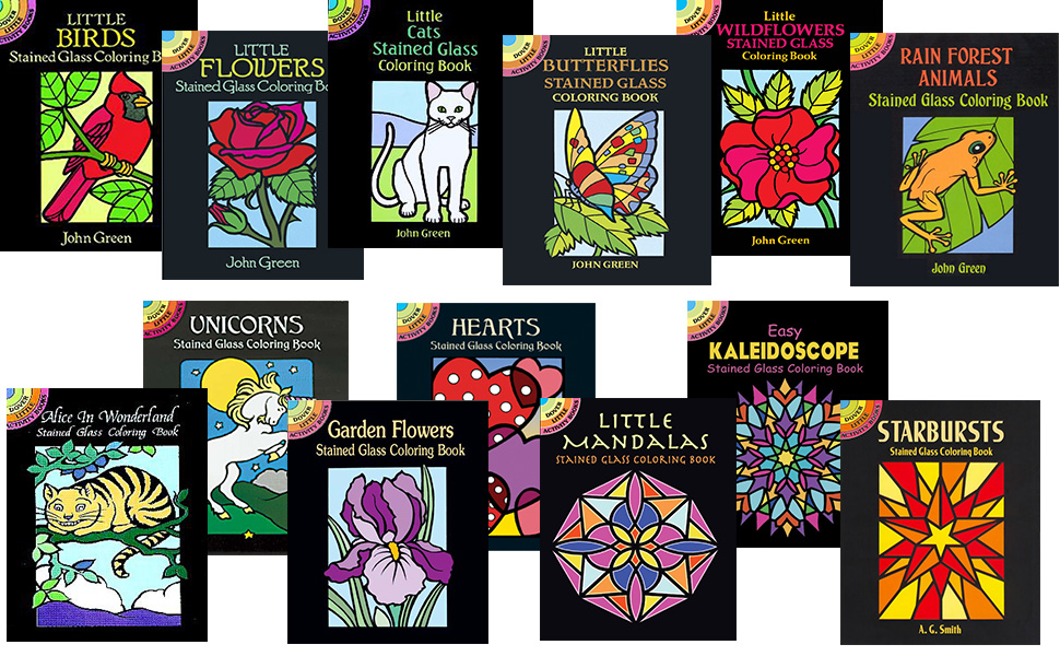 Flowers mini stained glass coloring book green john books