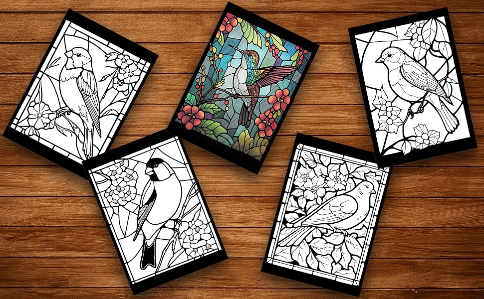 Stained glass birds coloring book for adults stained glass birds windows patterns adults coloring book for relaxation stress relief meditation hummingbird gifts flamingo gifts presso mia books