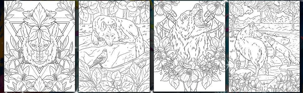 Wolves loring book for adults realistic and fantasy wolf illustrations with beautiful flowers tribal patterns and relaxing nature scenes skye morgana books
