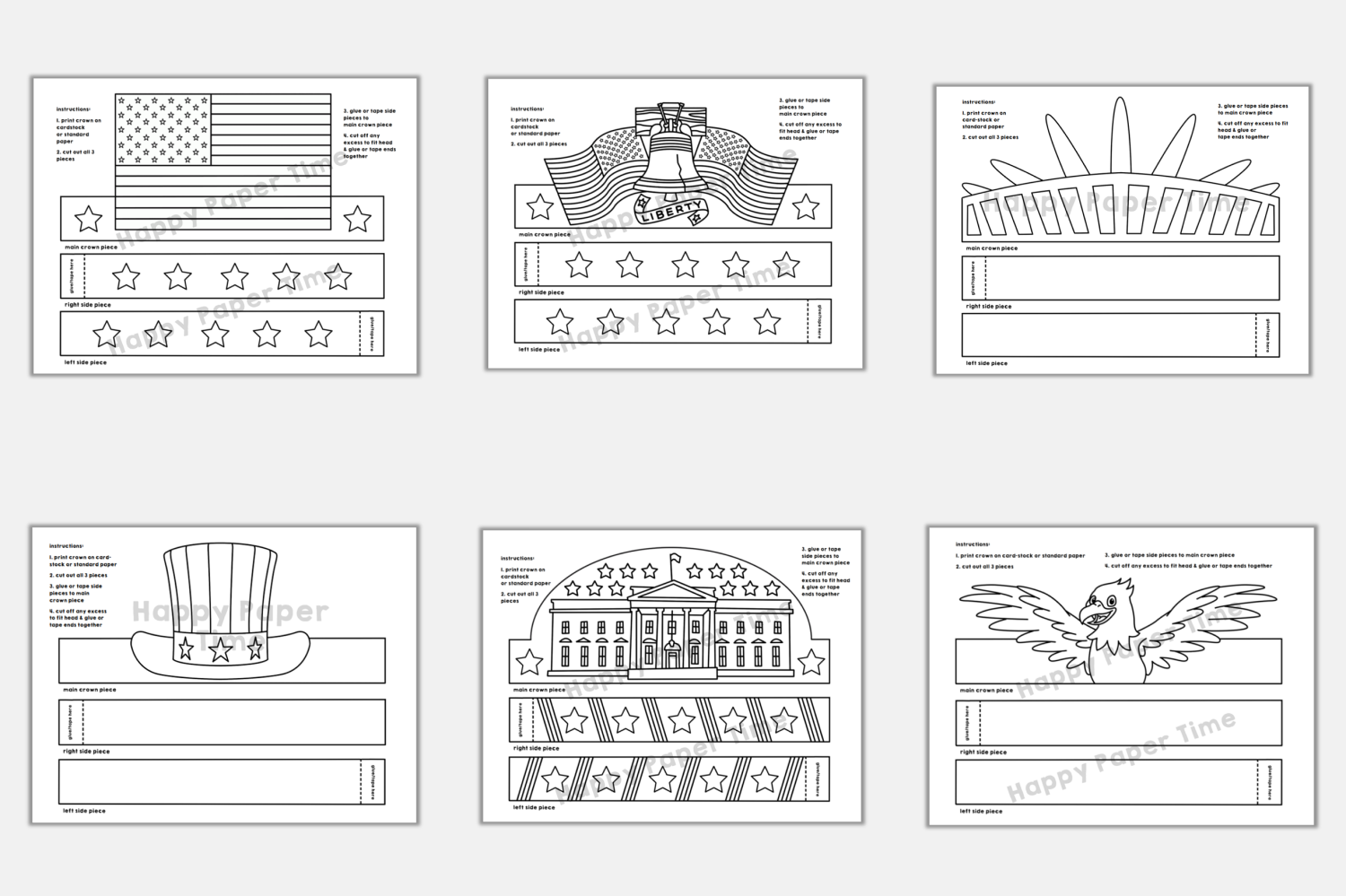 American symbols paper crowns headbands hats printable coloring craft made by teachers