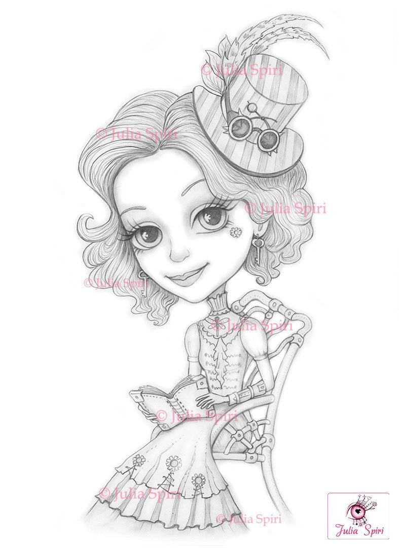 Steampunk coloring page digital stamp digi vintage girl gears gla â the art of julia spiri