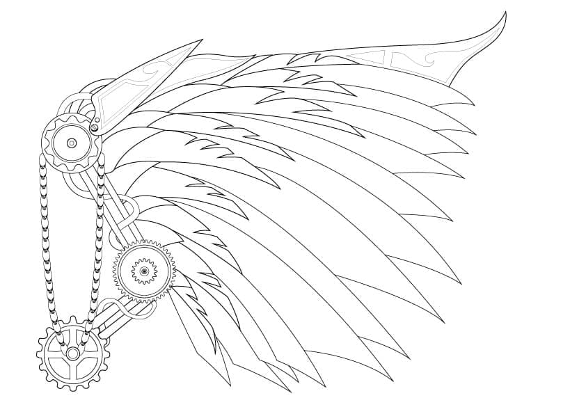 Vintage steampunk wing coloring page
