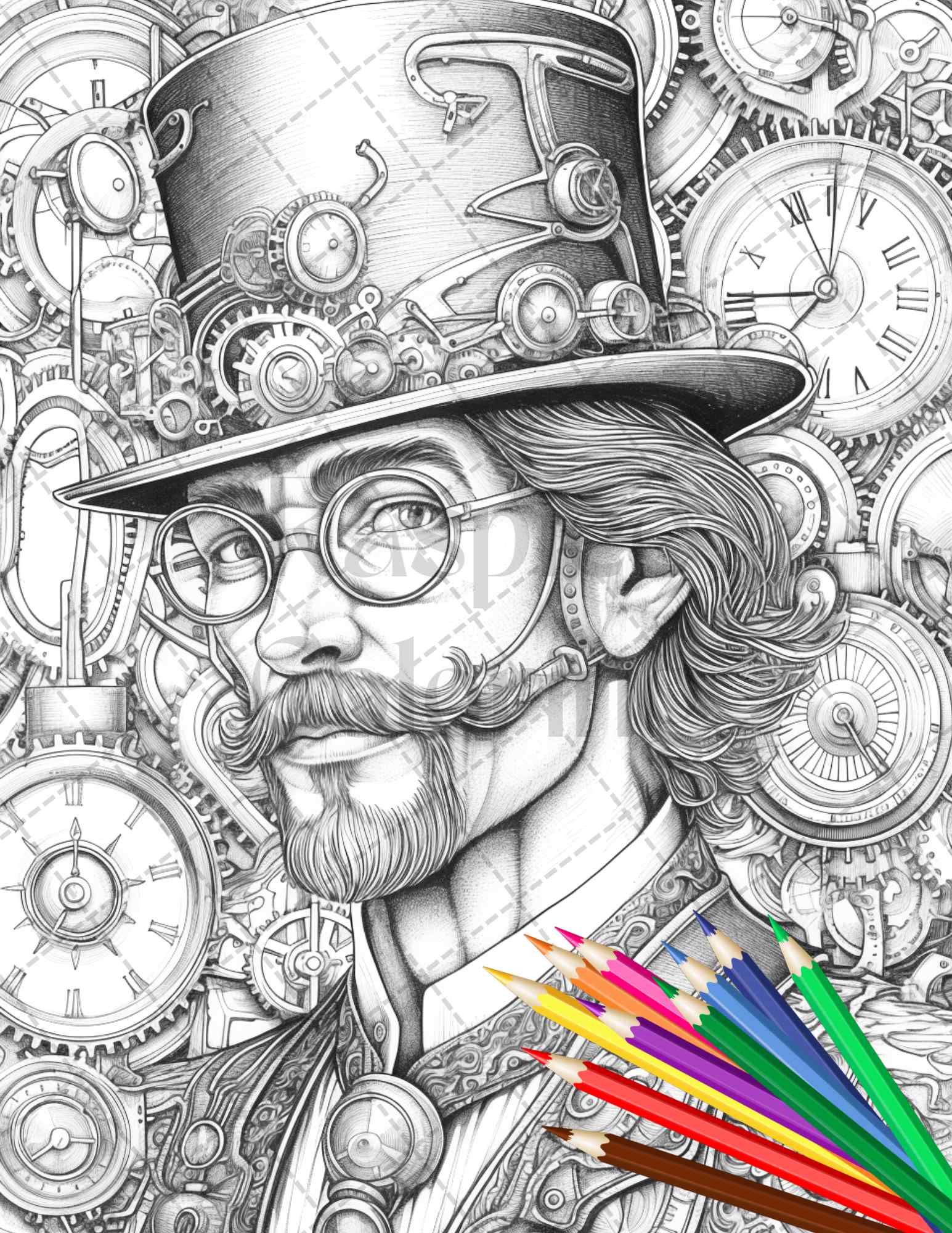 Steampunk mens grayscale coloring pages printable for adults pdf f â coloring