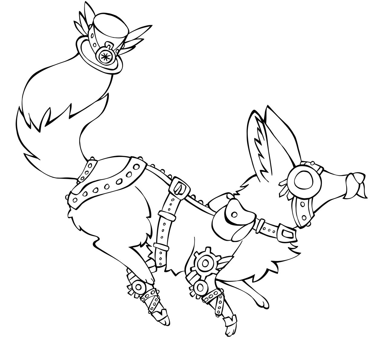 Steampunk fox black and white freeuse by sampledragon on