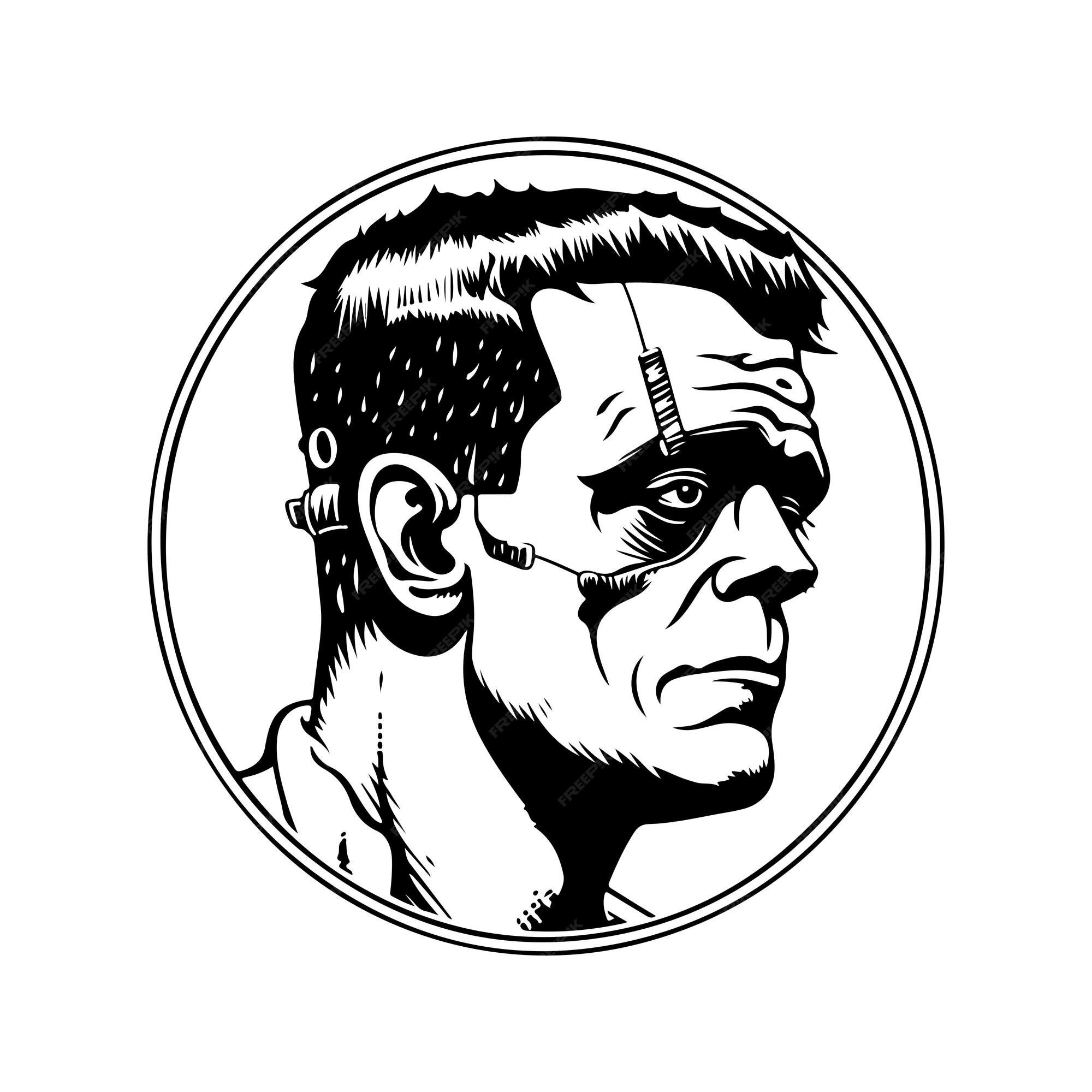 Premium vector frankenstein vintage logo line art concept black and white color hand drawn illustration