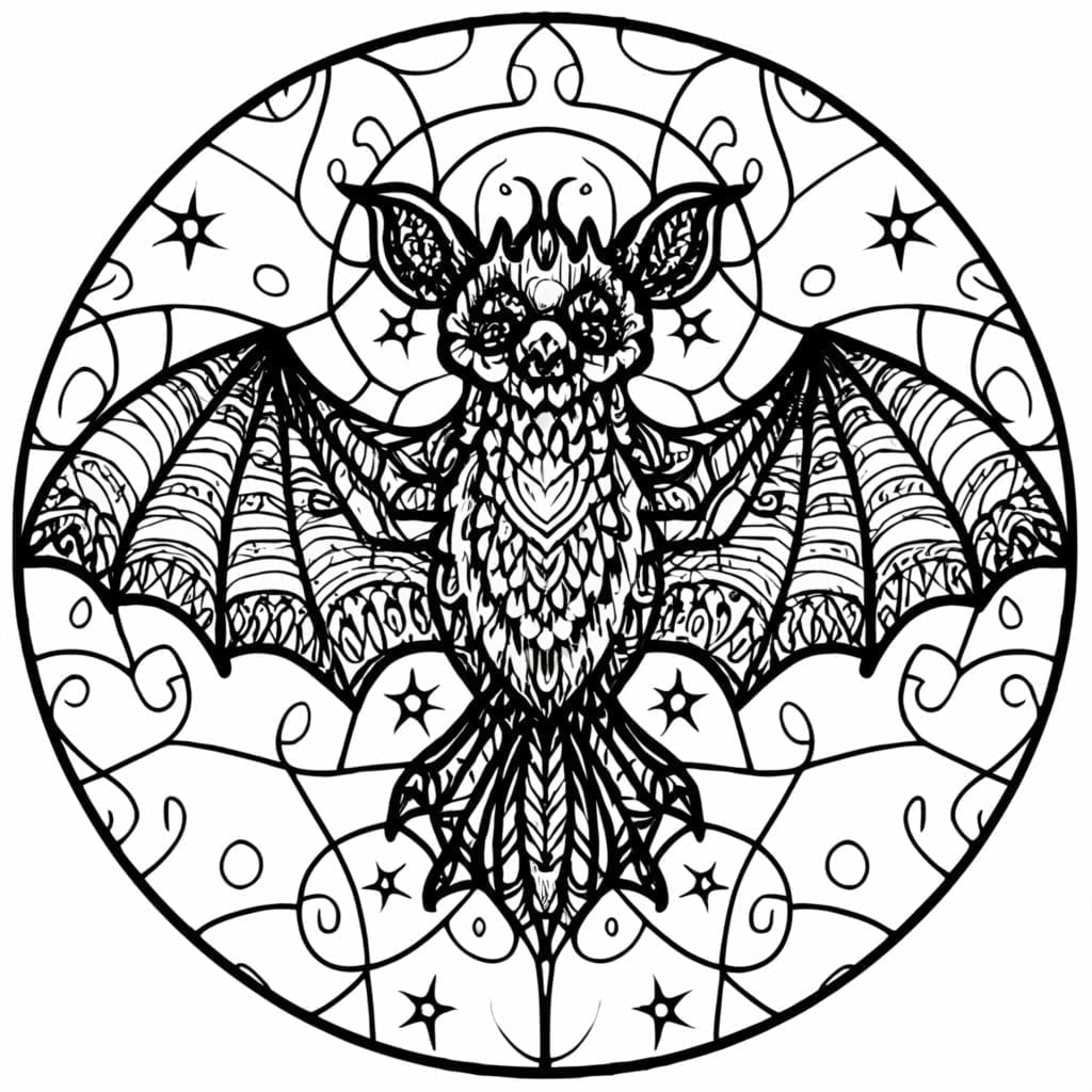 Mandala realistic bat coloring pages