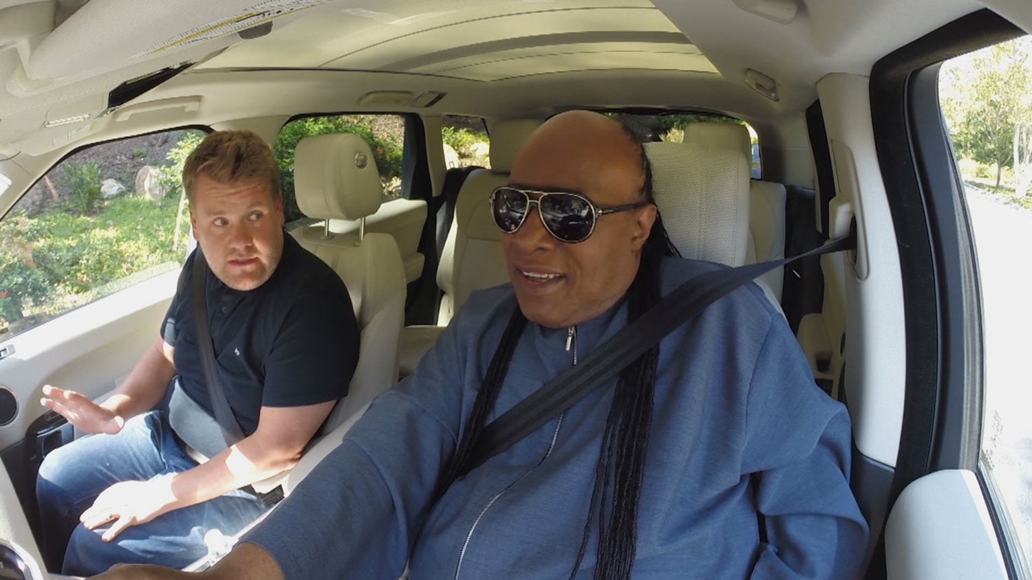 Stevie wonder takes wheel for james cordens carpool karaoke