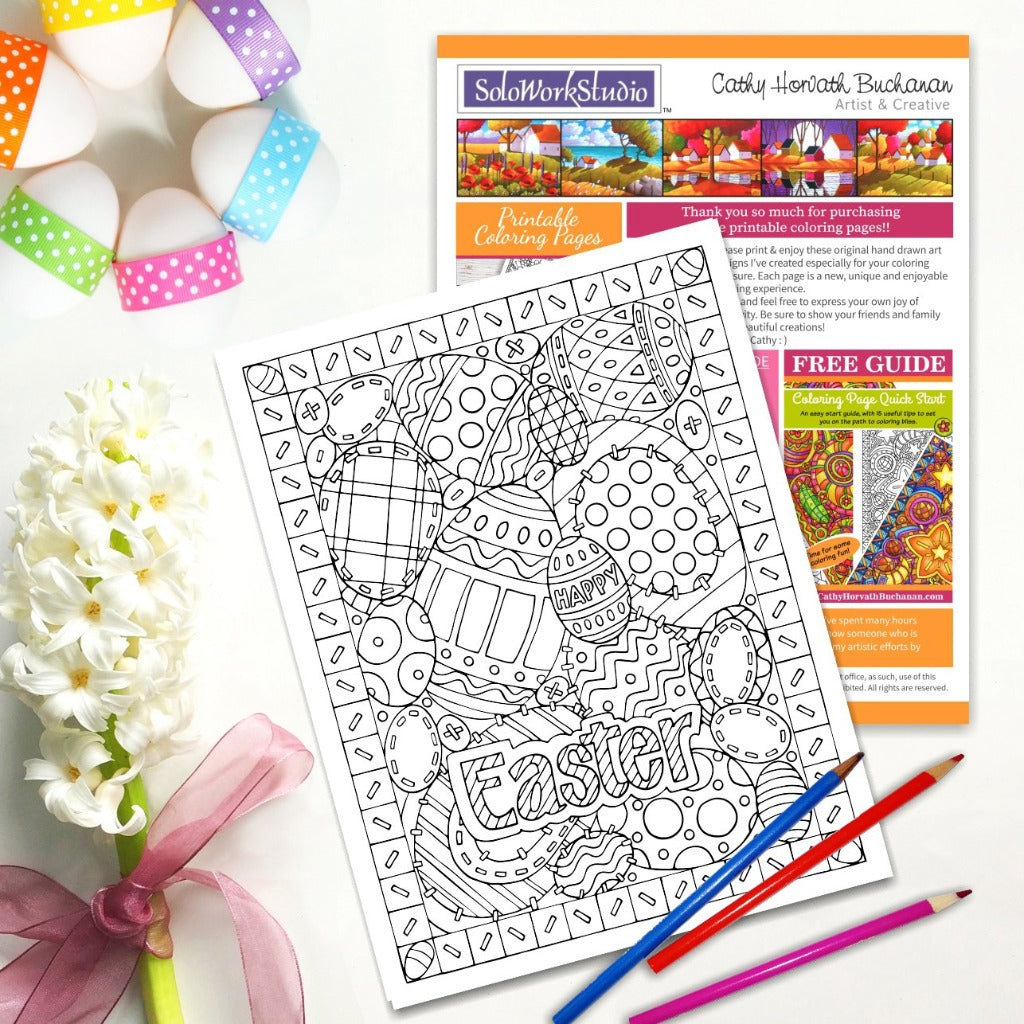 Easter eggs stitches coloring page pdf download printable â soloworkstudio