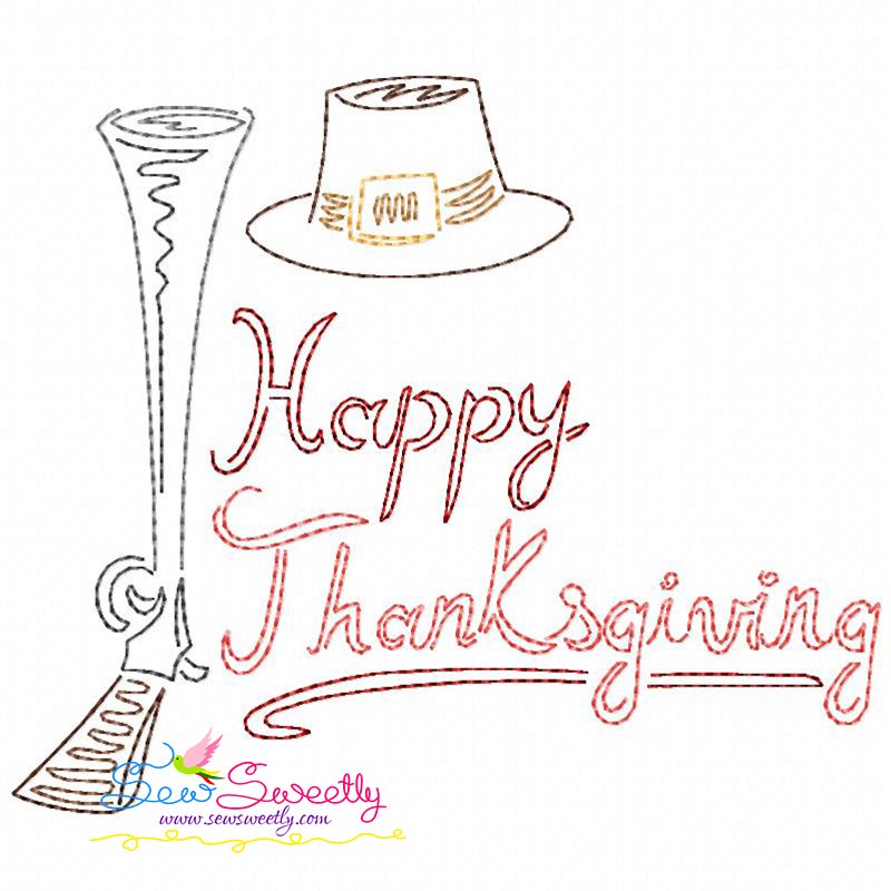 Color work happy thanksgiving beanvintage stitch machine embroidery design pattern