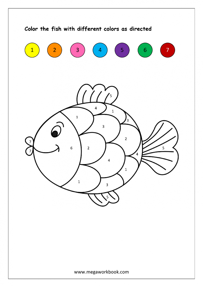 Color by number fish worksheets
