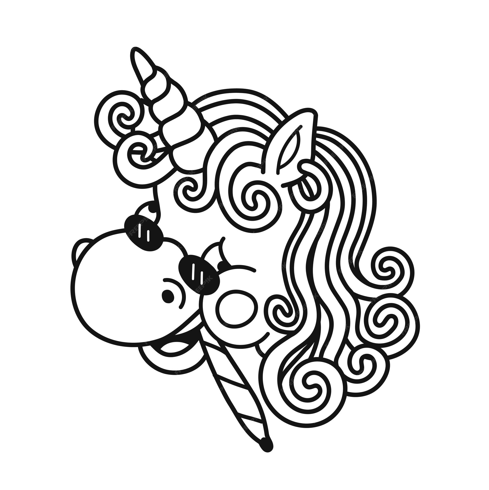 Premium vector smile happy unicron smoking weed joint page for coloring bookvector hand drawn cartoon character illustrationunicorn smoke weed face page for coloring book