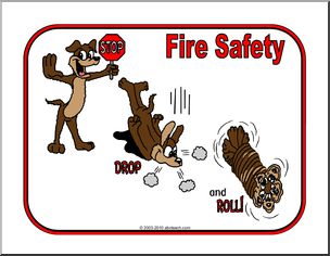 Fire safety stop drop roll poster color