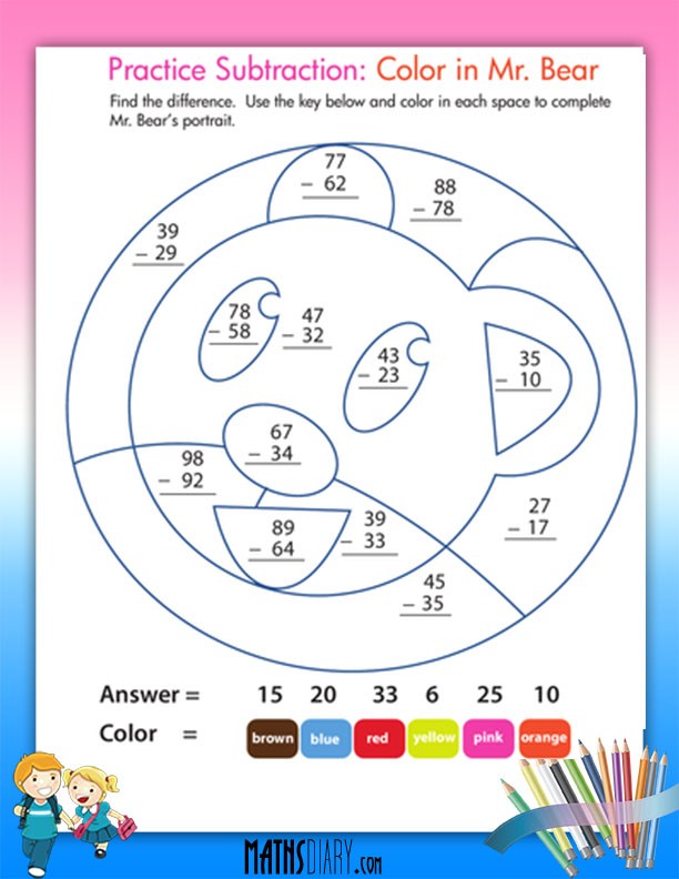 Subtraction and coloring worksheets