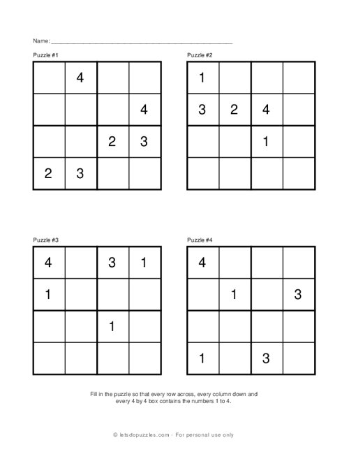 Printable sudoku for kids