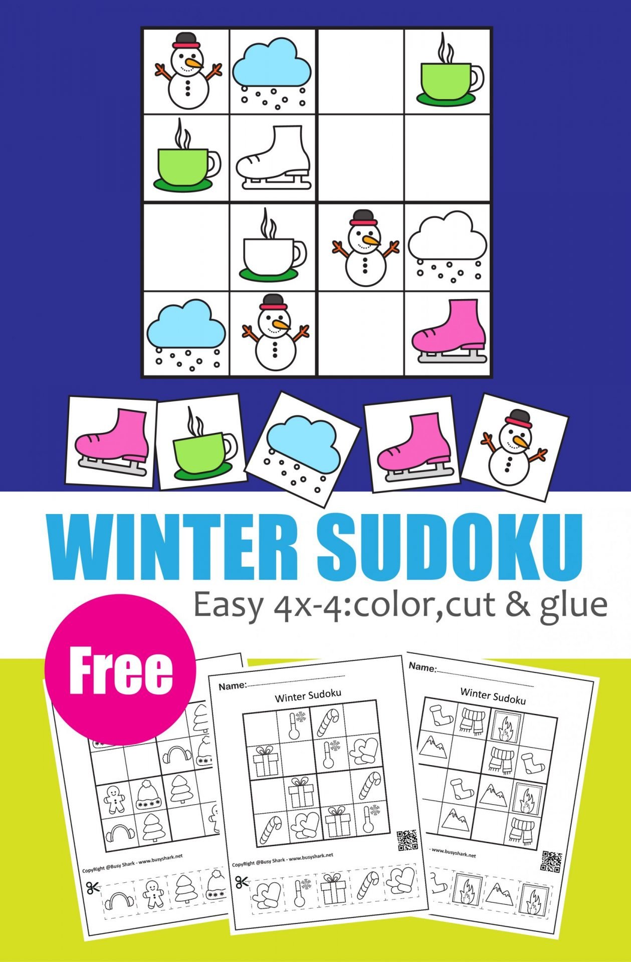 Easy sudoku x winter pictures coloring book for kids