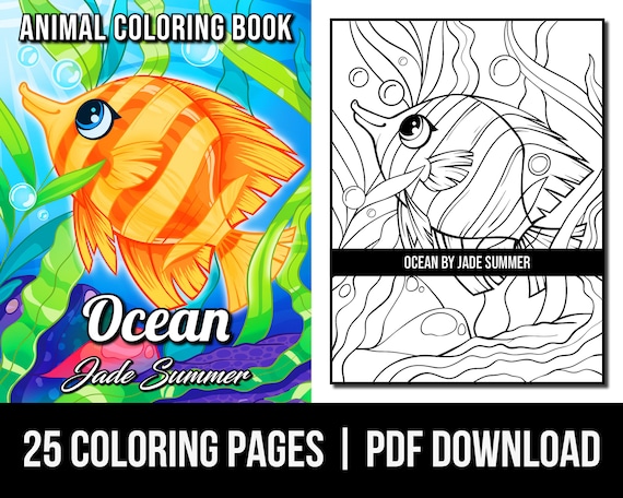 Animal coloring pages ocean adult coloring book by jade summer digital coloring pages printable pdf download
