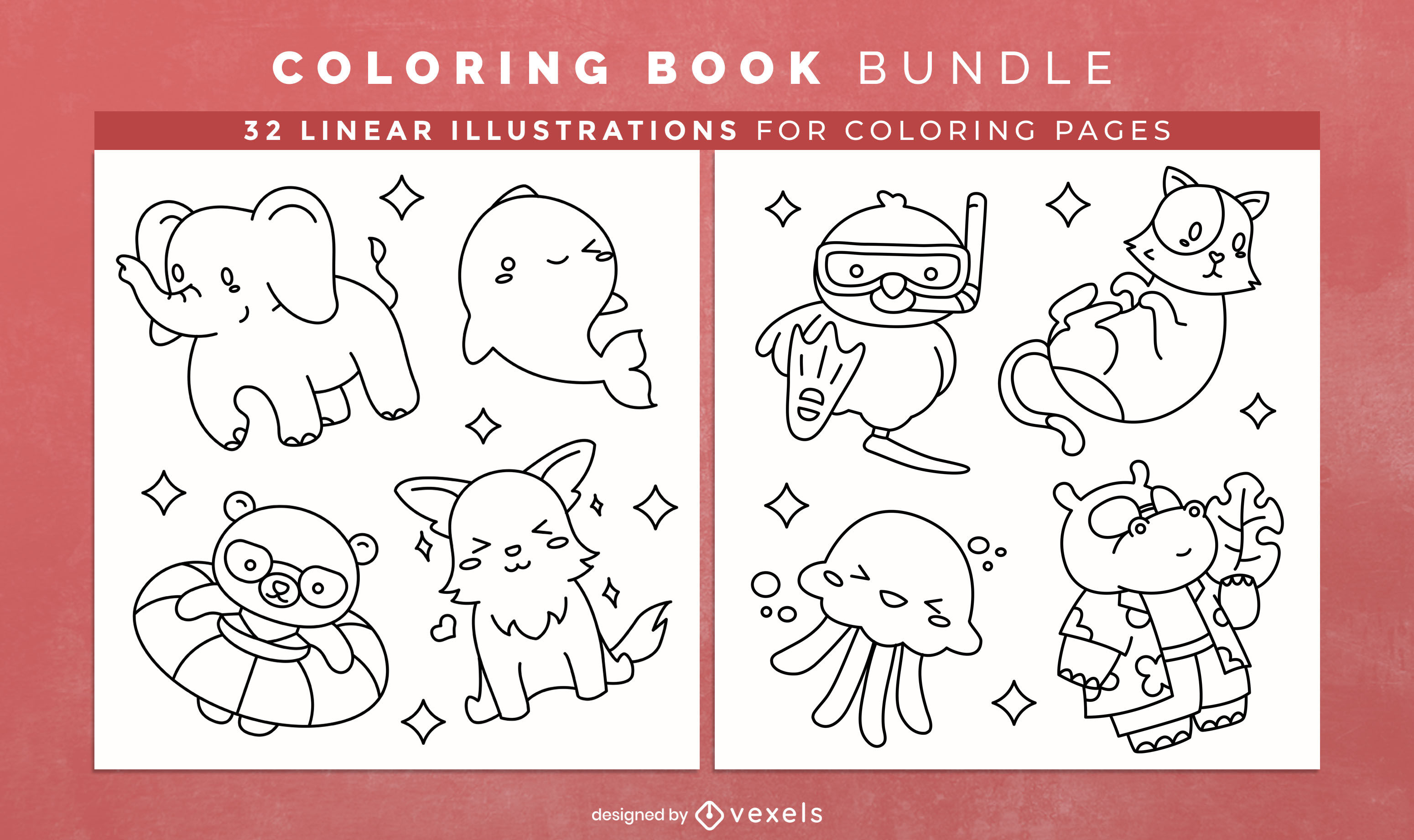 Summer animals coloring book pages design vector download