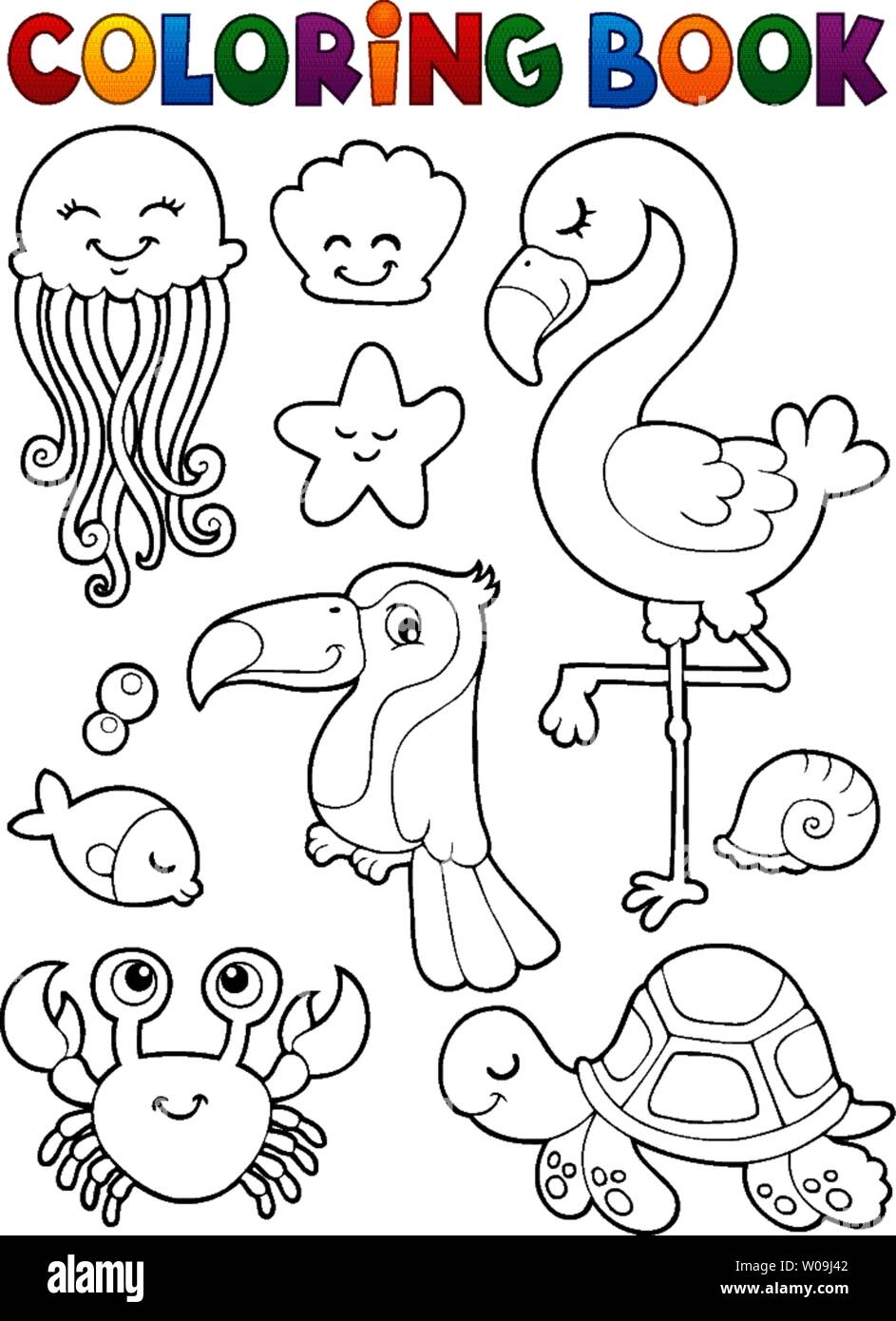 Coloring book summer animals theme set