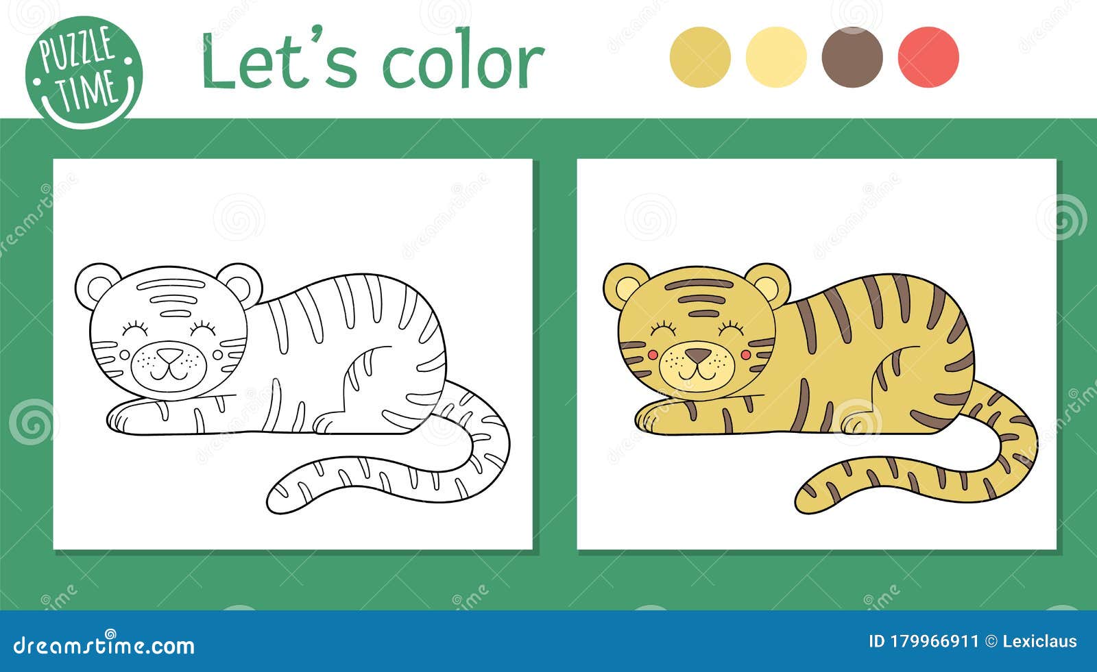 Tropical coloring page for children vector tiger illustration cute funny animal character outline stock vector