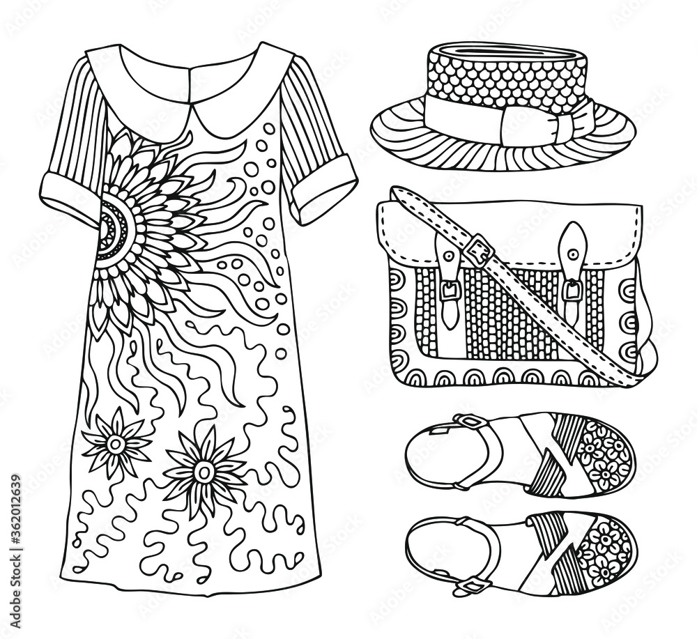 Hand drawn clothes set fashion tips sketch for anti