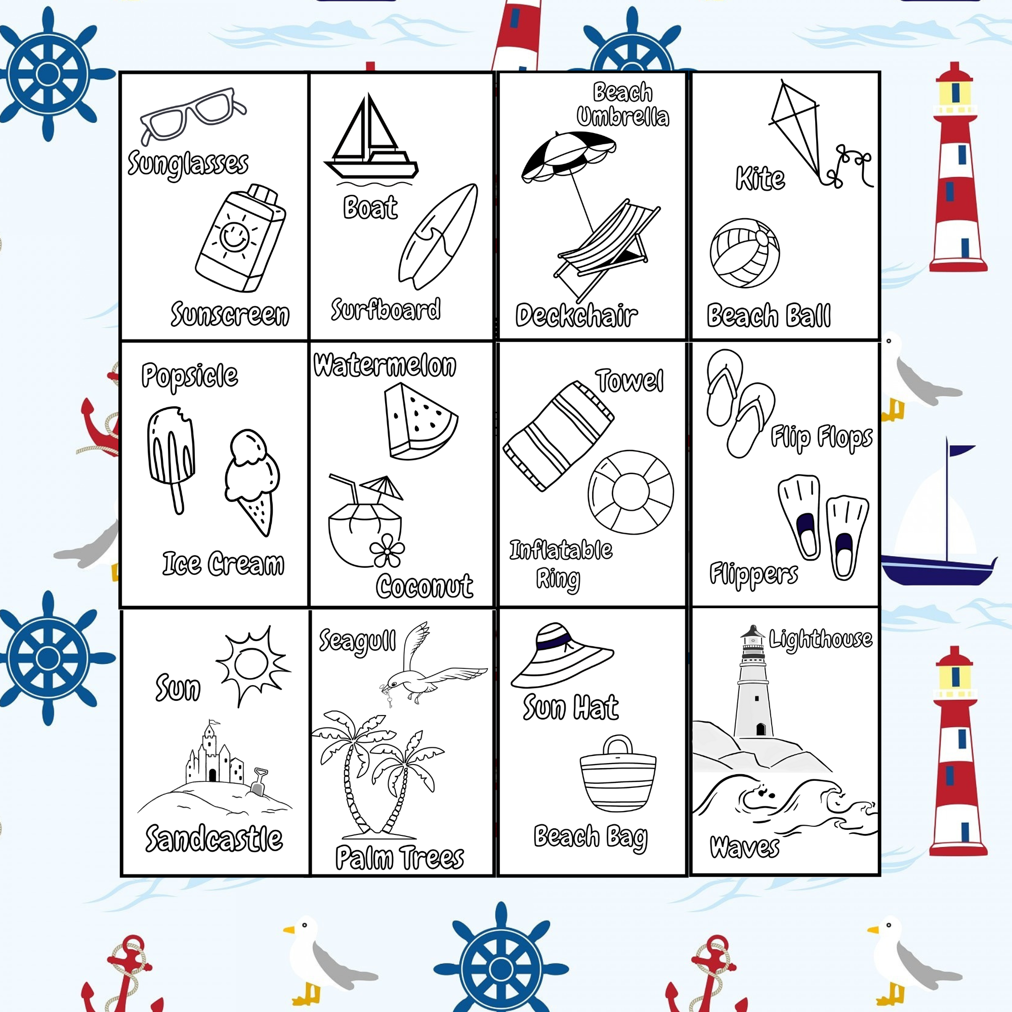 Summer coloring pages activity sheets beach vocabulary june
