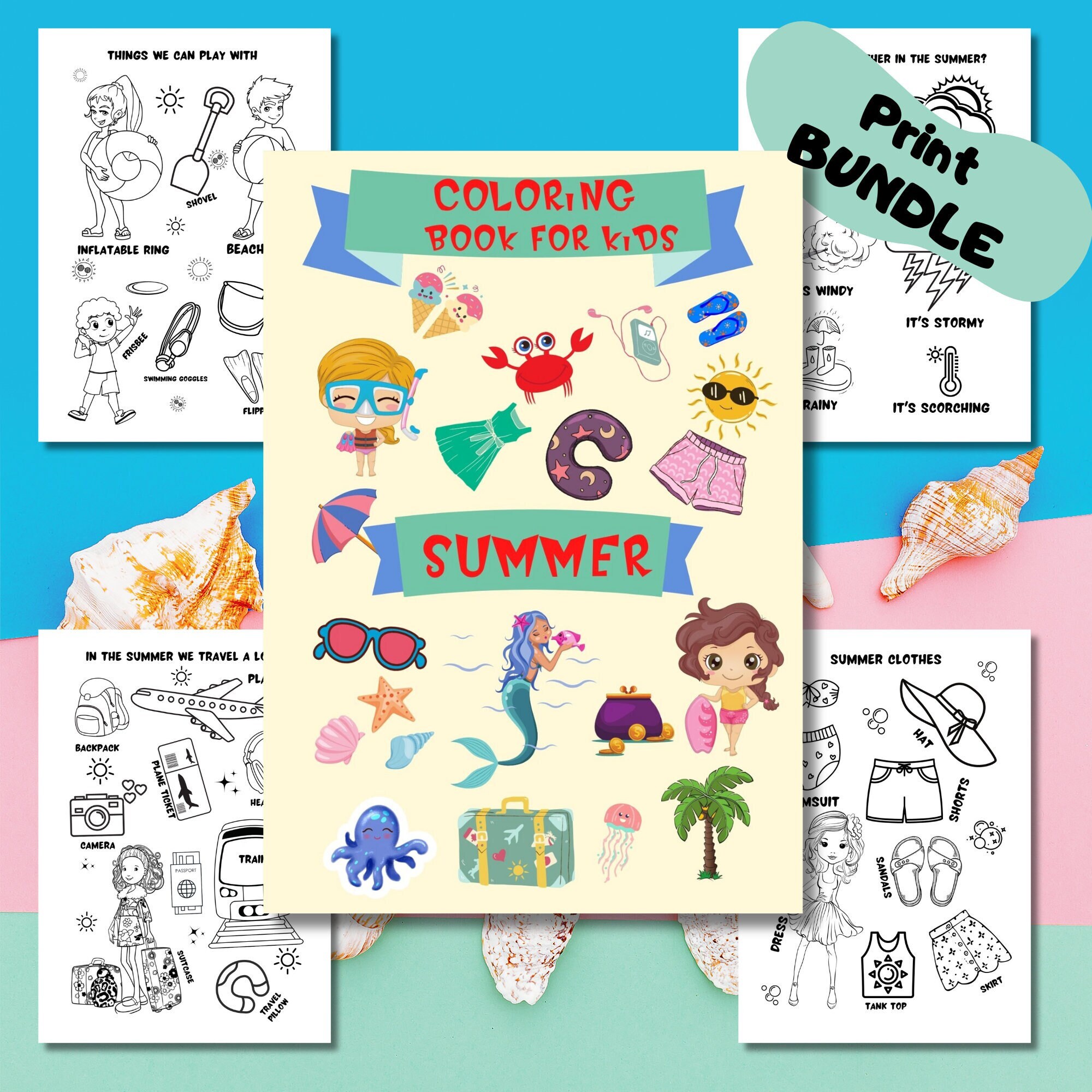 Summer coloring pages english words printable bundle vocabulary activities worksheets download digital learn vocabulary