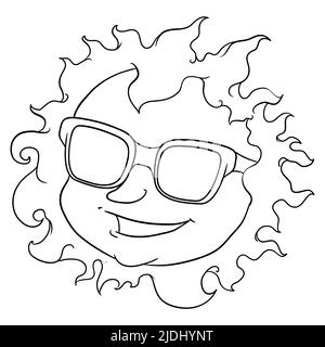 Sun with happy summer isolated coloring page stock vector image art