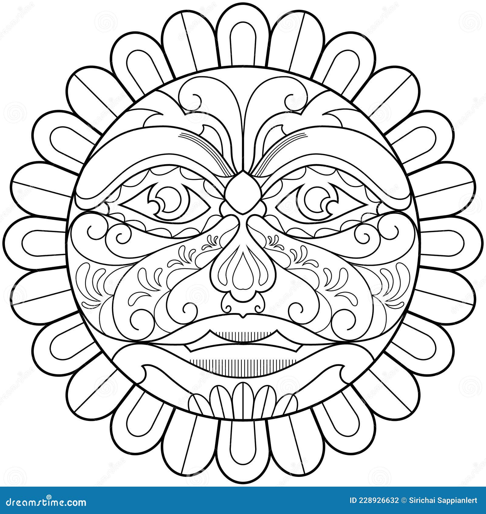 Sun mandalaskull mandalacoloring page stock vector