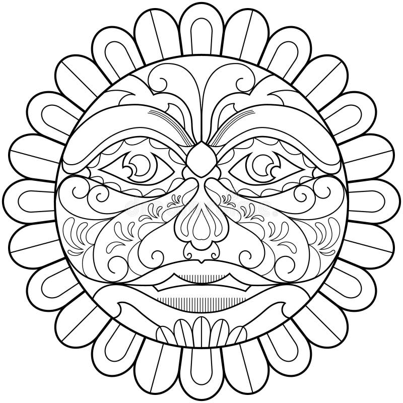 Sun mandalaskull mandalacoloring page stock vector