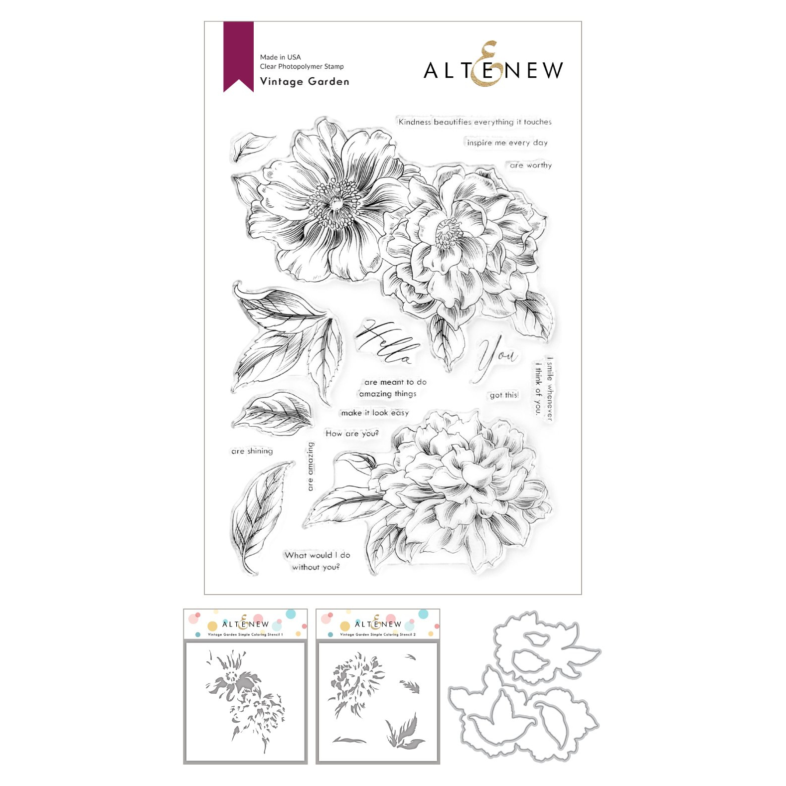 Vintage garden stamp die and colouring stencil bundle