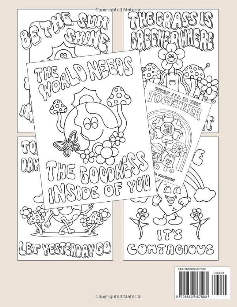 Retro groovy coloring book aesthetic vintage coloring pages with vsco trippy preppy retro cartoons kawaii subjects illustrations for all ages relaxation jemima parks books