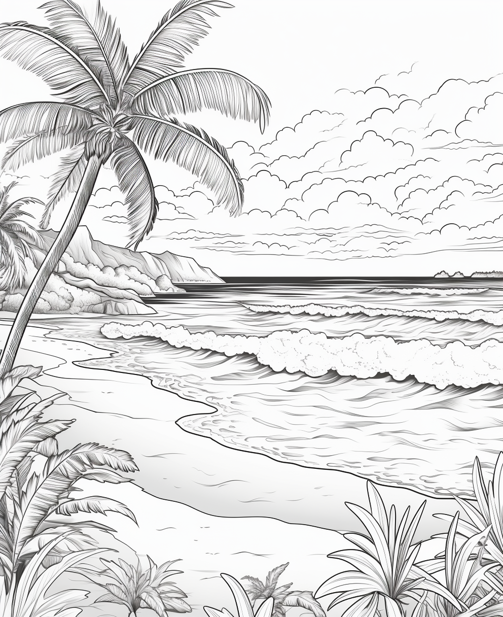 Tropical beach coloring pages for kids coloring pages