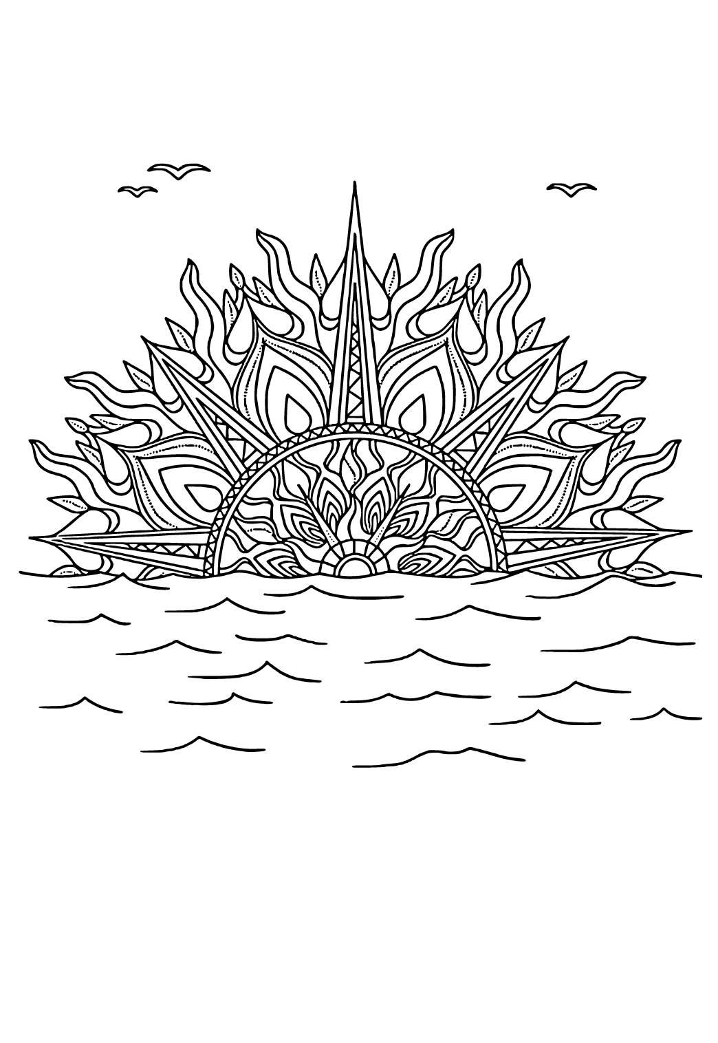 Free printable sunset mandala coloring page for adults and kids