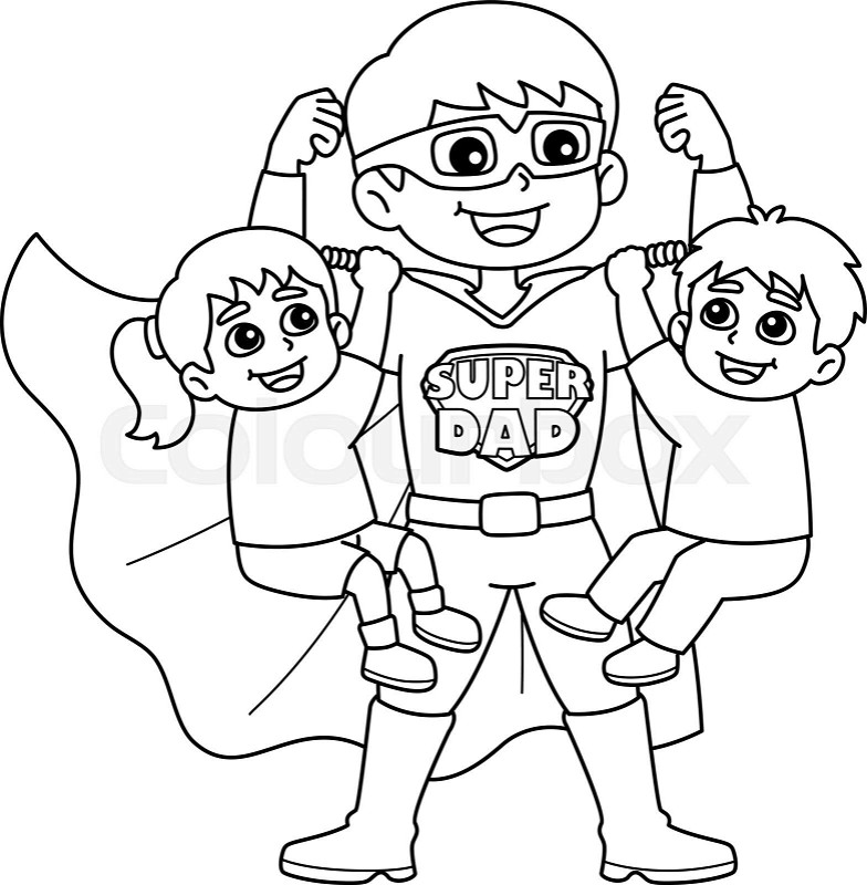 Fathers day super dad isolated coloring page stock vector