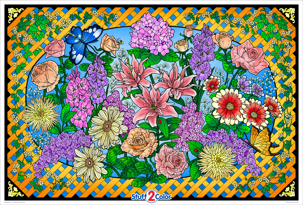Flower explosion giant line art coloring poster