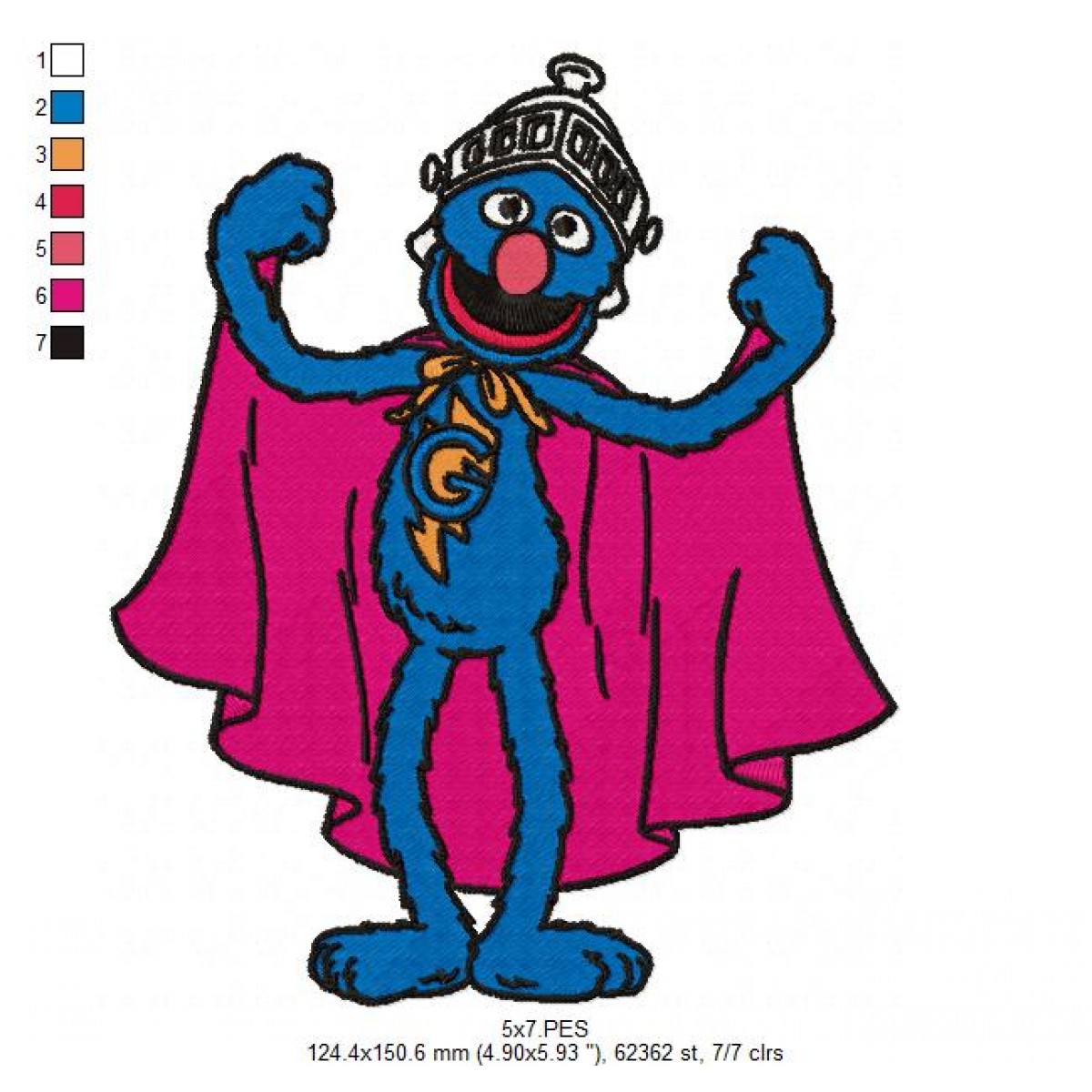 Super grover sesame street embroidery design