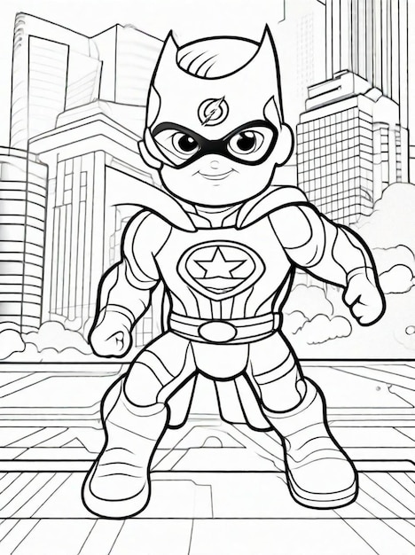 Premium ai image coloring page for kids superhero line art