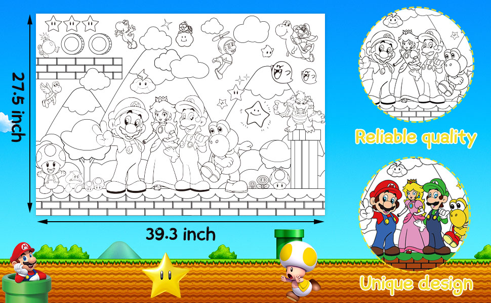 Yopenmoune mario party favors super bros coloring book giant coloring poster large coloring tablecloth huge table cover for mario party favors x inch toys games