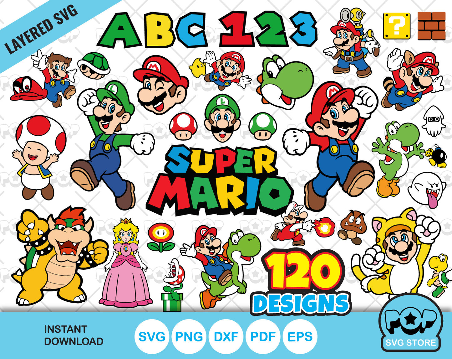 Super mario clipart bundle svg cutting files for cricut silhouette instant download â