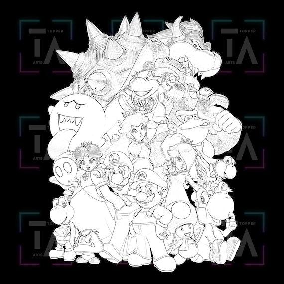 Super mario coloring for kids png clipart transparent image printable cricut digital file instant download shirt sublimation tumbler wrap download now