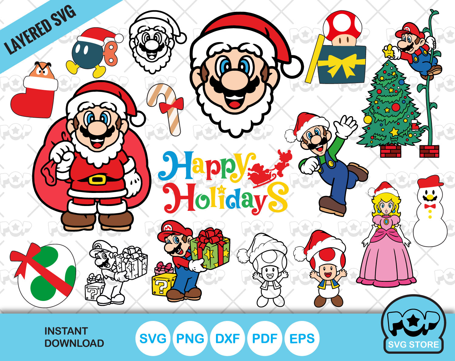Super mario christmas clipart bundle mario christmas svg cut files fo â