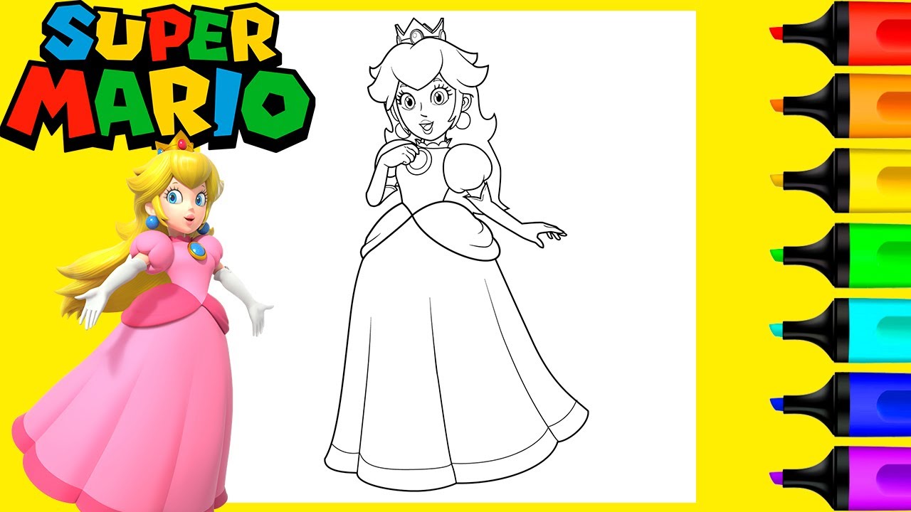 Coloring princess peach super mario art and coloring fun