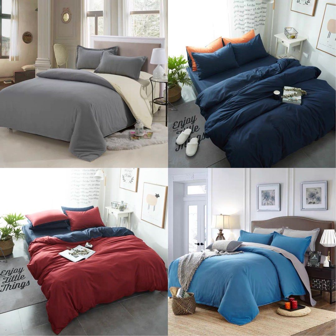 In stock plain color super single bed sheet bedsheet full sets quilt cover bolster case pillow case fitted sheet furniture home living bedding towels on