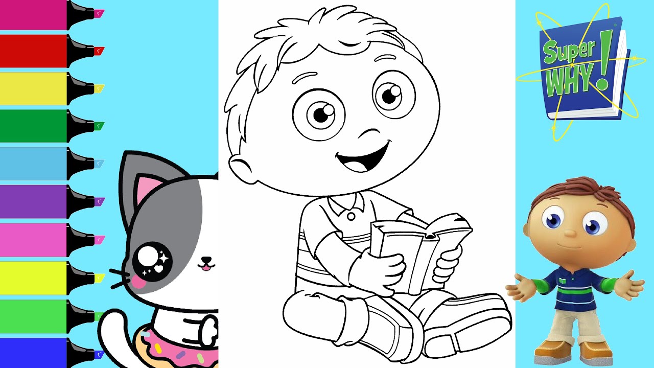 Coloring super why whyatt beanstalk and woofster coloring book pages sprinkled donuts jr