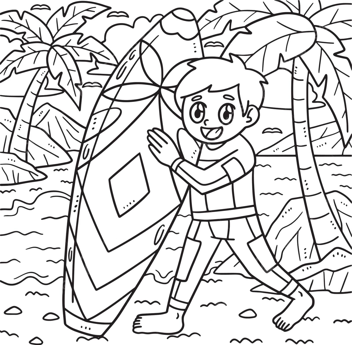 Summer boy holding surf board coloring page background boy colour vector background boy colour png and vector with transparent background for free download