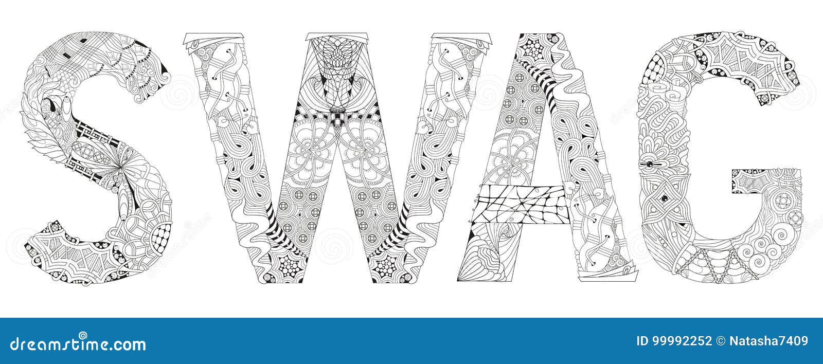 Word swag with hashtag for coloring vector decorative zentangle object stock vector