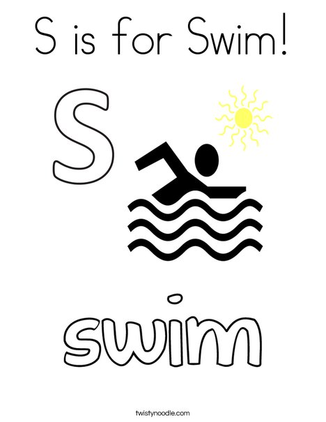 S is for swim coloring page