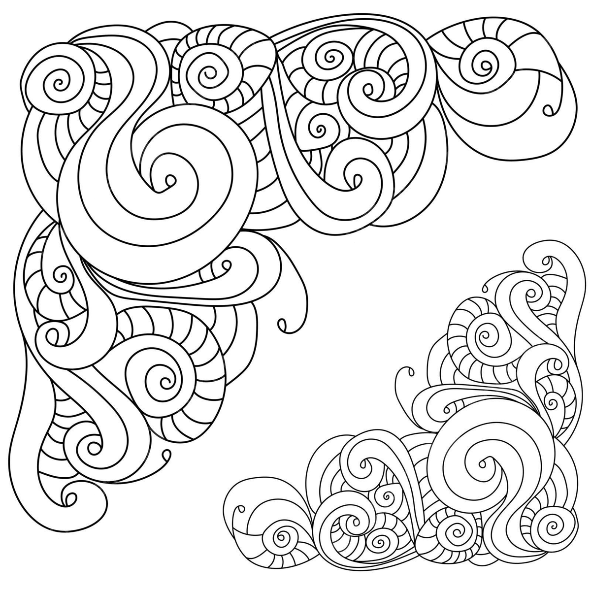 Curved doodles coloring page swirled and spiraled decorative zen corners vector repeat antistress scrapbooking png and vector with transparent background for free download