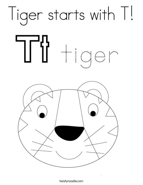 Tiger starts with t coloring page