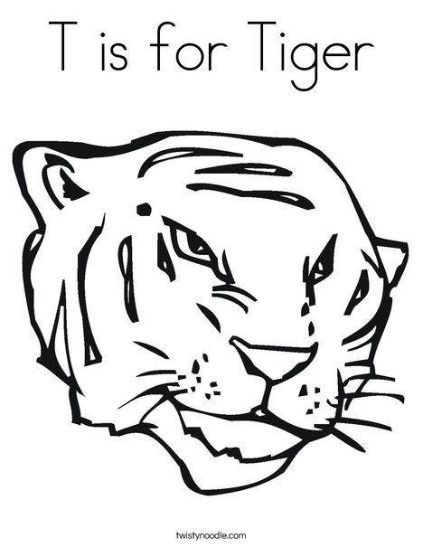T is for tiger coloring page